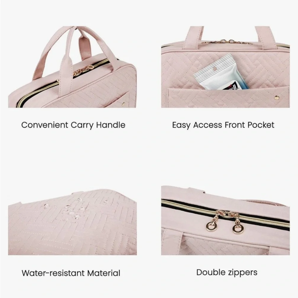 BAGSMART Hanging Toiletry Bag Organizer Double Zipper - Pink